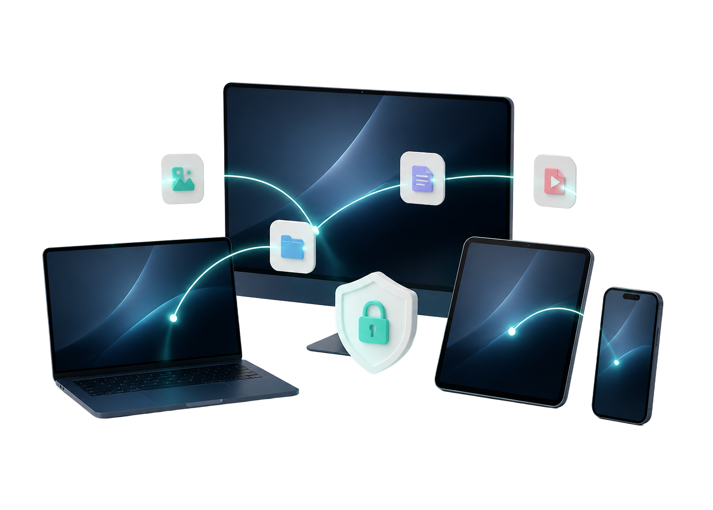 Desktop, laptop, tablet and phone syncing encrypted files with MiiCloud